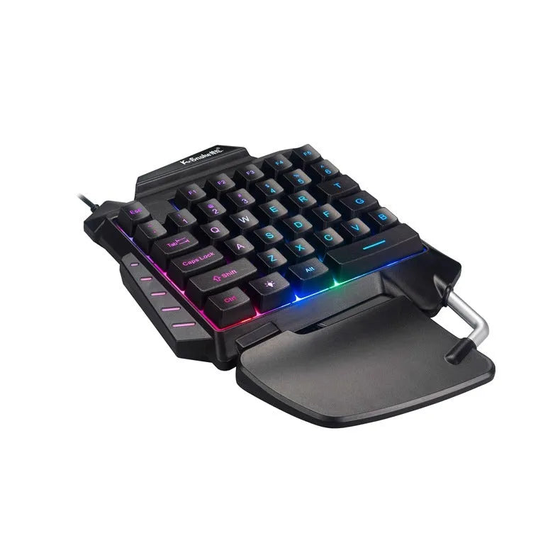 Black left-handed one-handed gaming keyboard with hand rest for throne converter mobile gaming