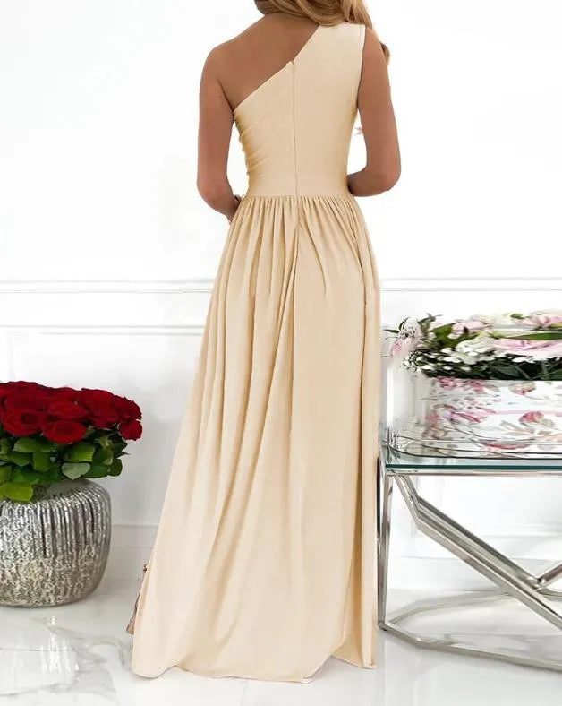 Women's one shoulder maxi dress with high split and cutout detail in soft fabric