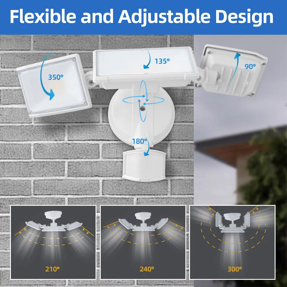 White or black 120V LED motion sensor security flood light with wall mounting bracket