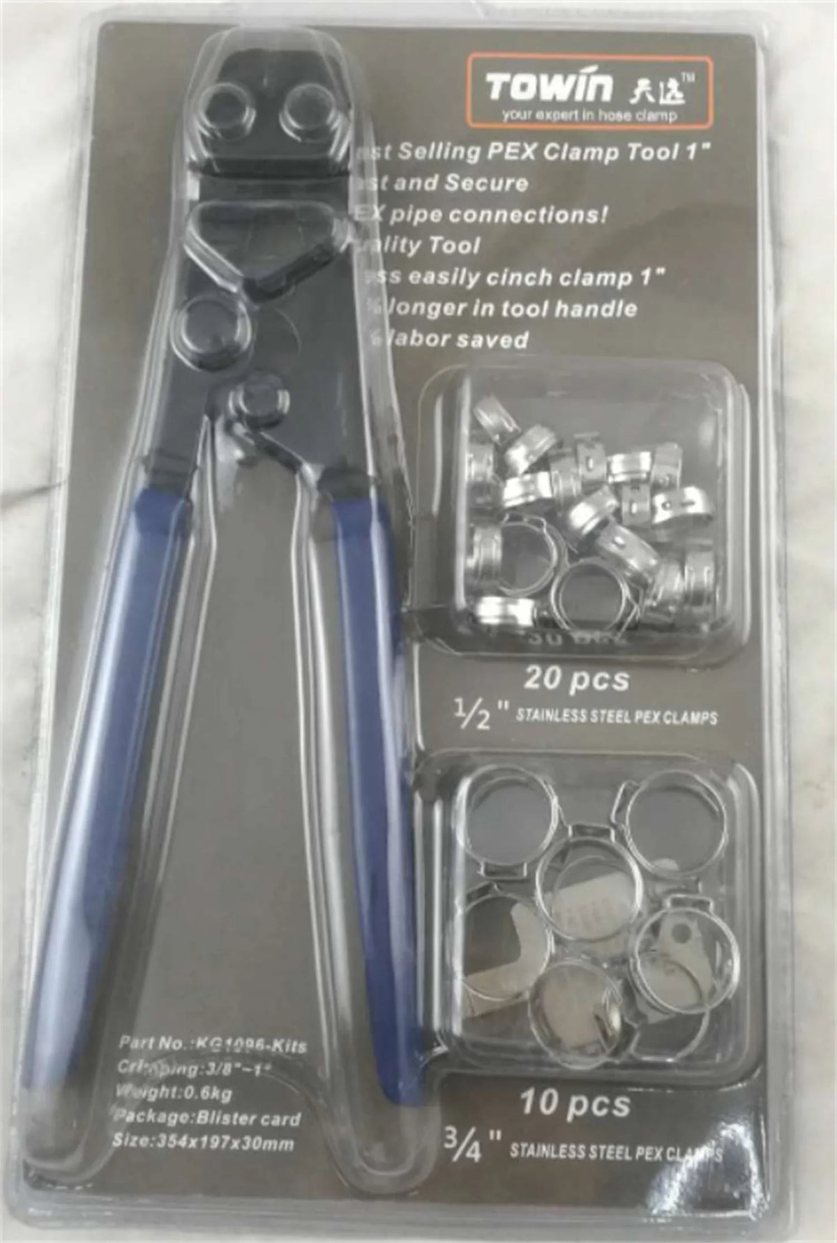 Red cloth PEX single ear metal clamp set with carbon steel cutting edge