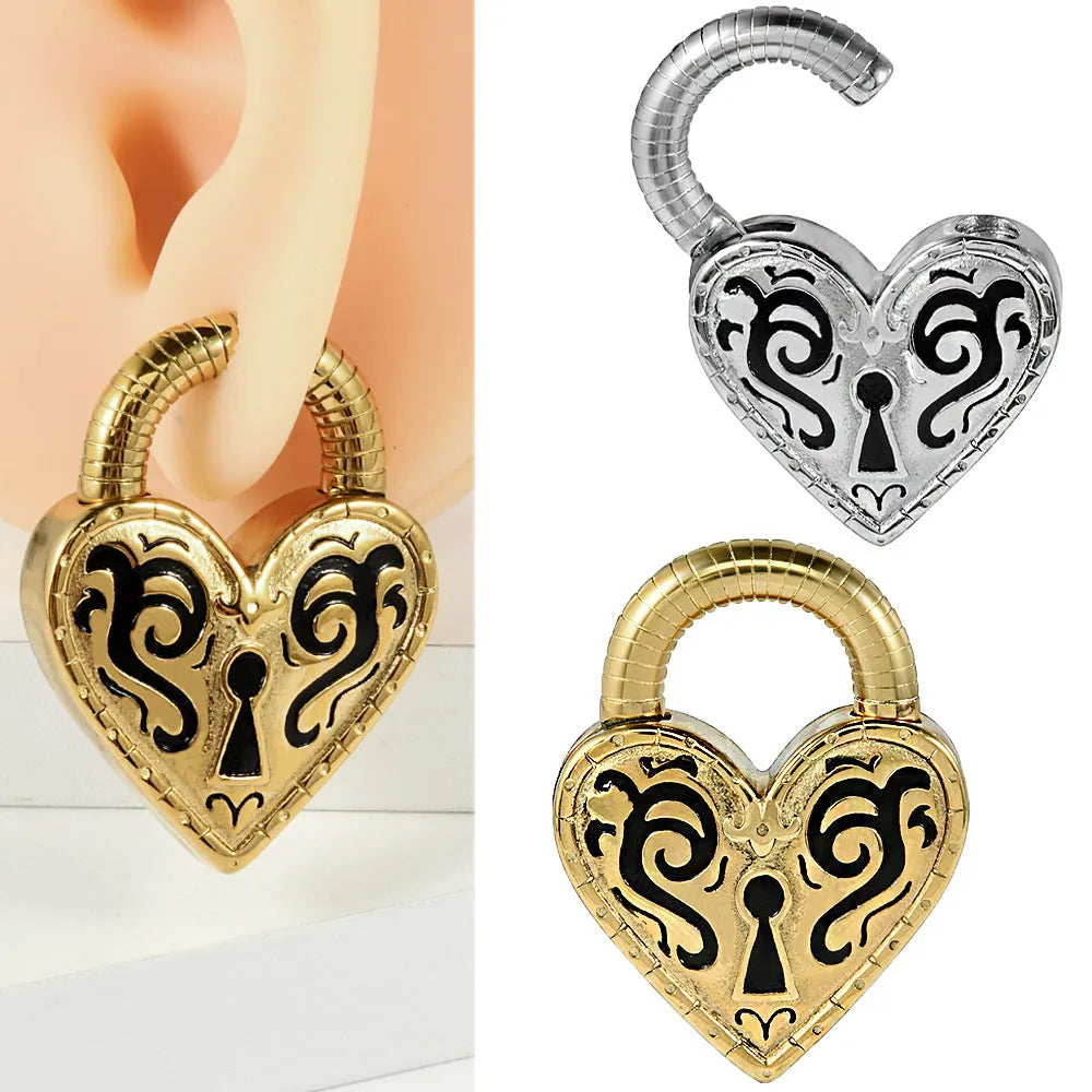 Women's heart-shaped stainless steel earrings with gold or steel electroplated finish