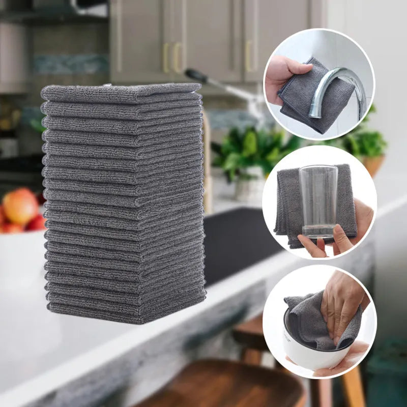 Grey 25x25cm microfiber kitchen cleaning cloth with oilproof properties