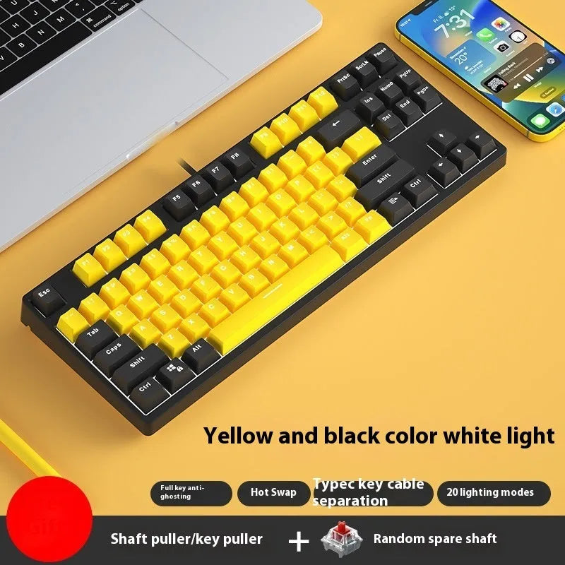 87-key mechanical keyboard with colourful keys on black or white metal chassis