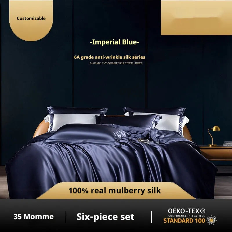 Silk four-piece quilt cover bedding set in solid colour with light luxury finish