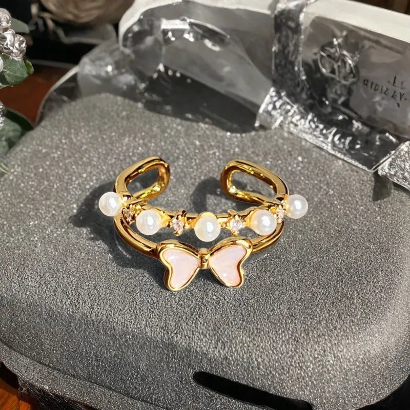 Copper gourd shaped ring with inlaid zircon and adjustable band in New Chinese style