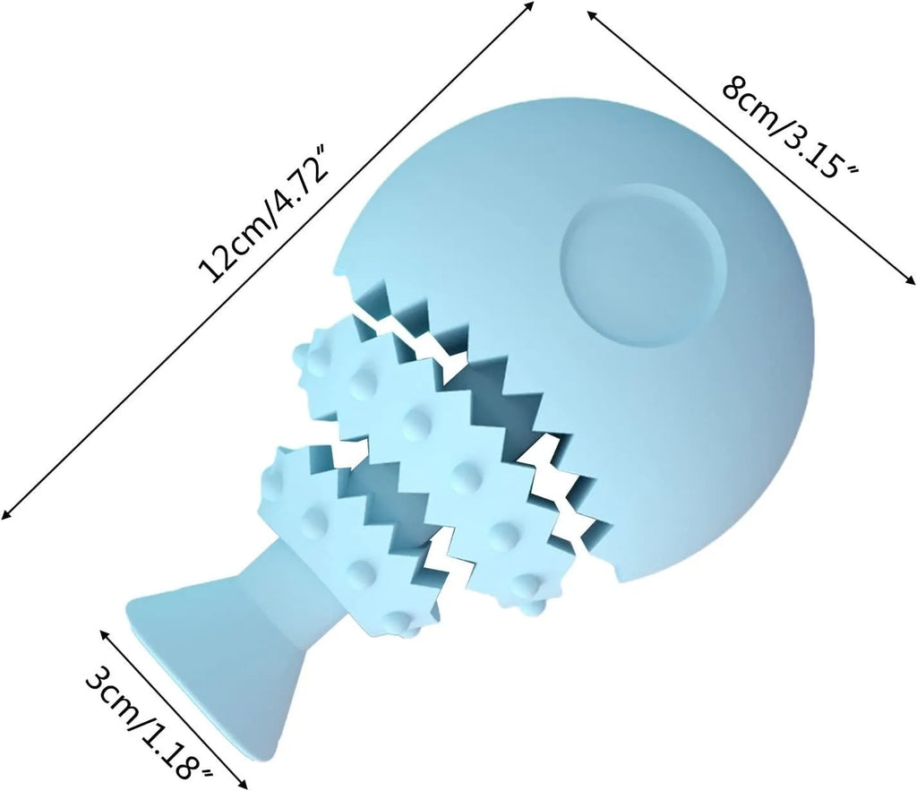 Blue fish bone shaped dog chew toy with hollow centre for treats and dental care