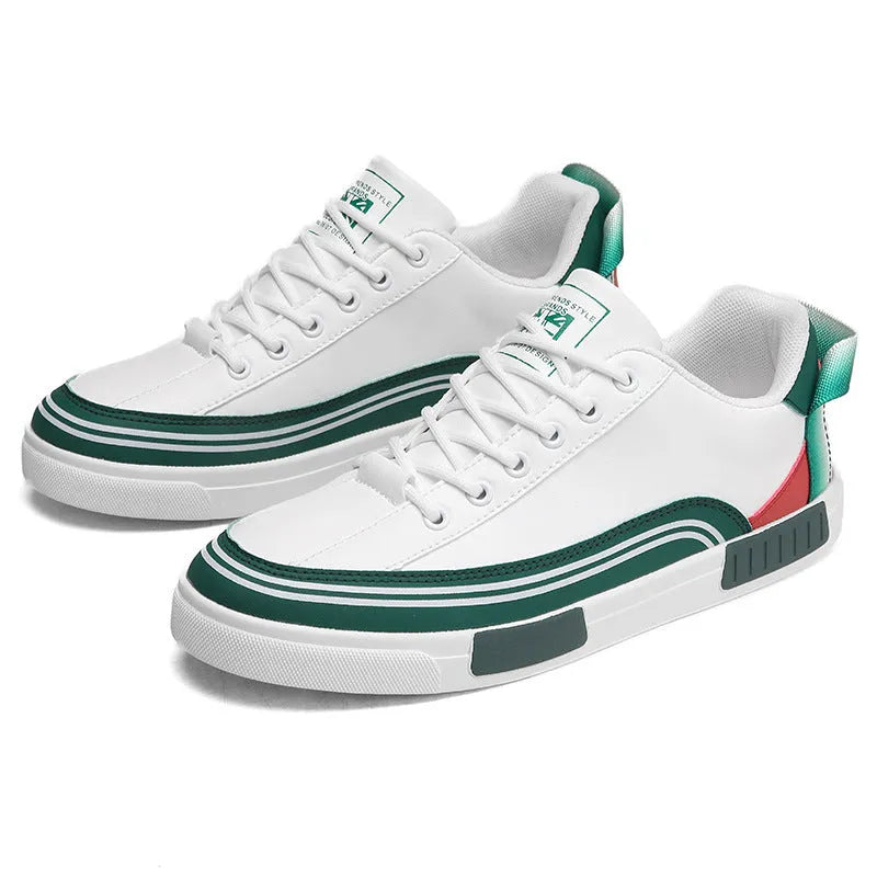 Men's breathable canvas mesh shoes in Milan white and green with flat heel and round toe design