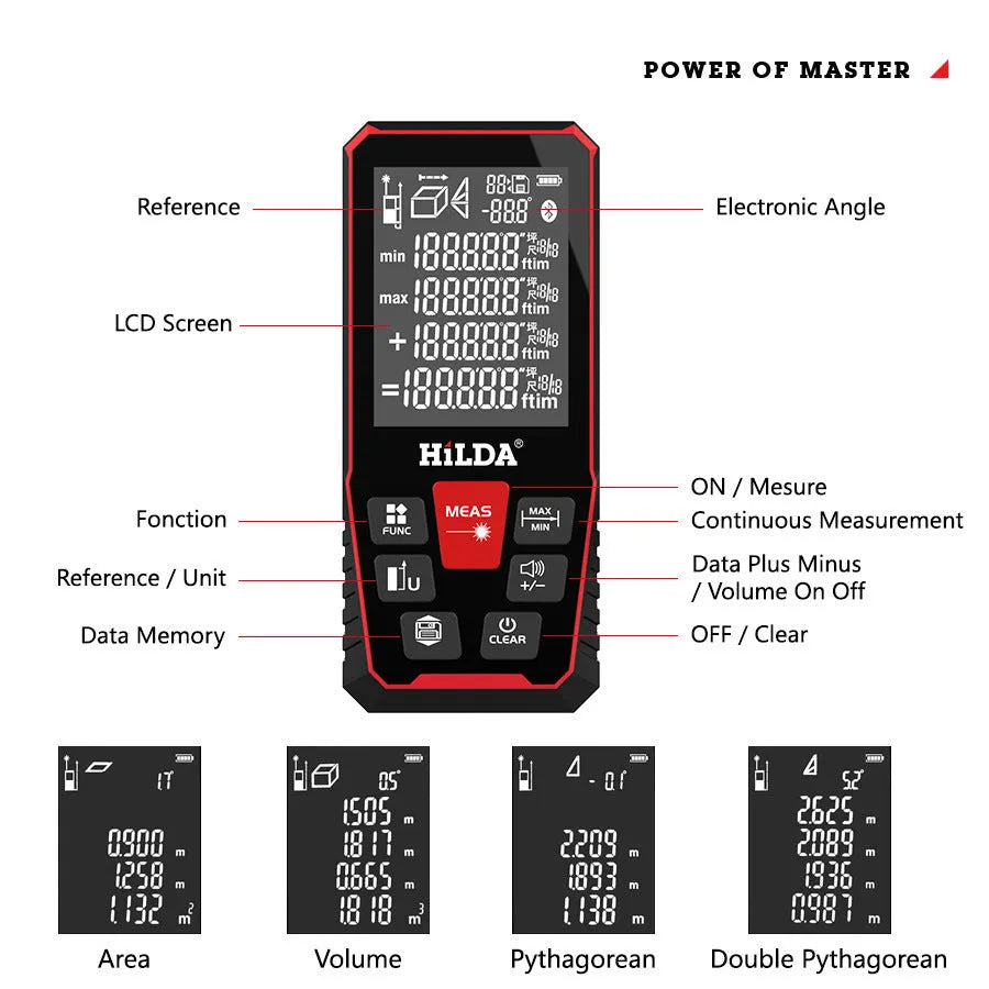 Handheld plastic laser rangefinder for 100m or 120m distance measurement.