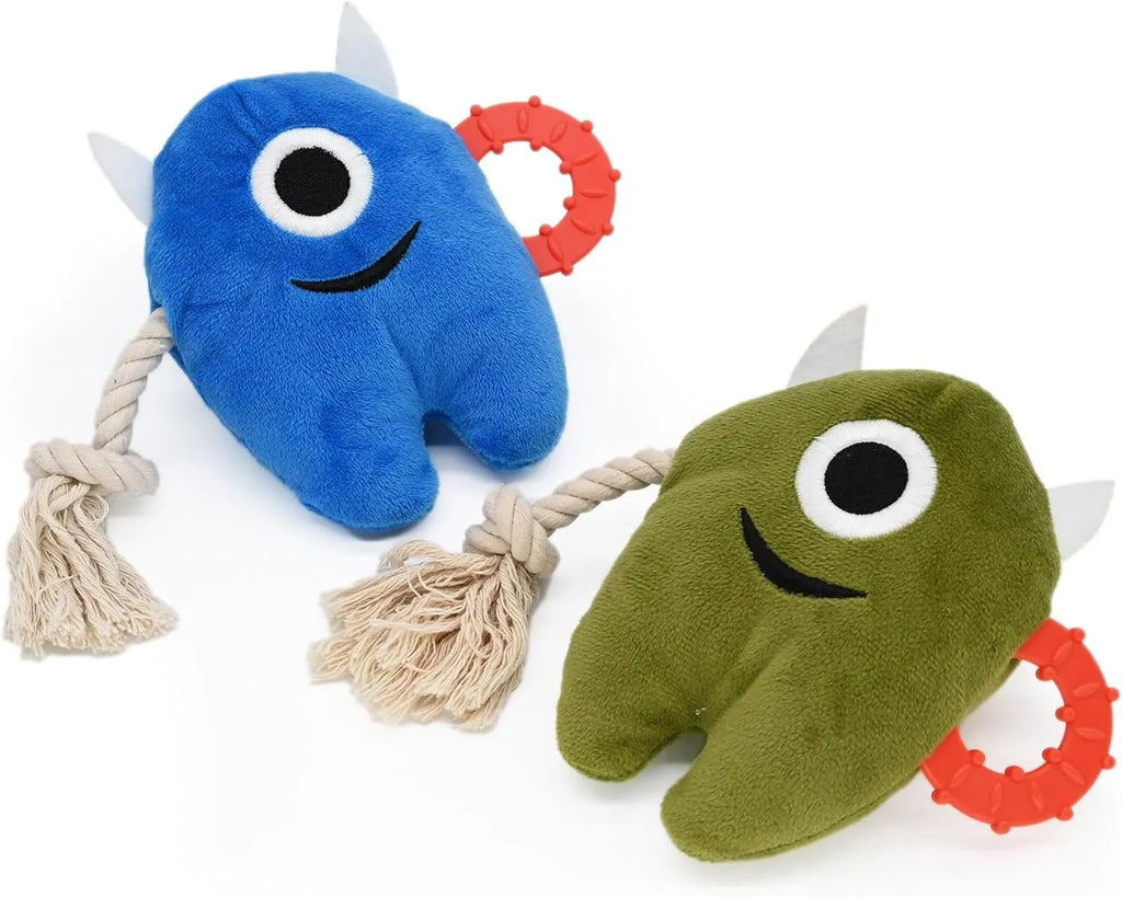 Large blue and green plush dog toys with cotton rope for aggressive chewers and puppies