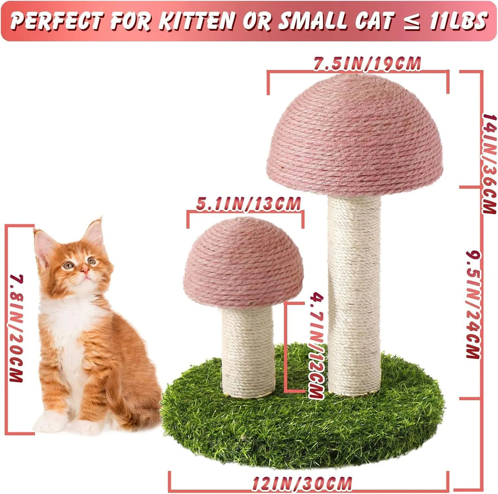Pink mushroom cat scratching post with natural sisal pole for kittens
