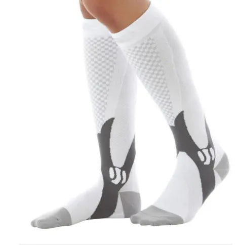A pair of graduated compression socks for men and women in an athletic style, shown in a colour option like black or blue.