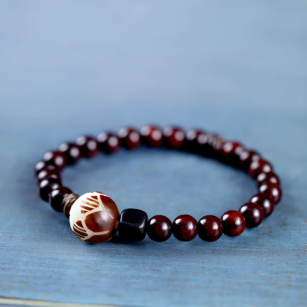 Rosewood double-ring bracelet with floral design measuring 10mm