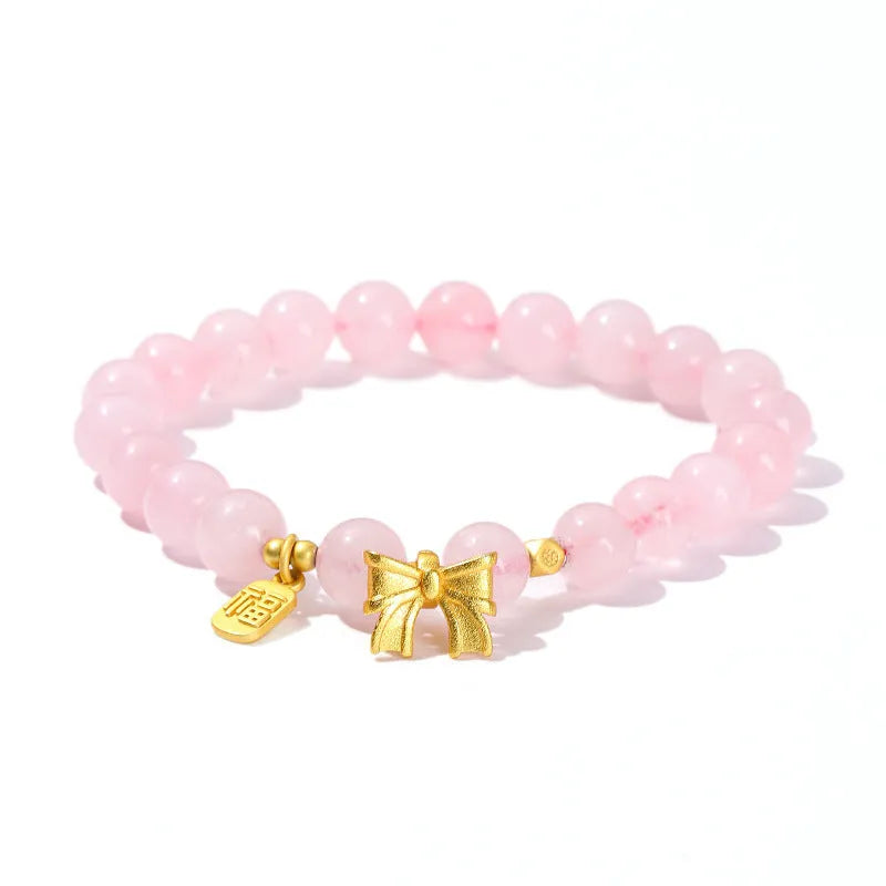 Cute crystal agate bracelet with natural stone transfer beads in fruit, bow, and animal shapes.