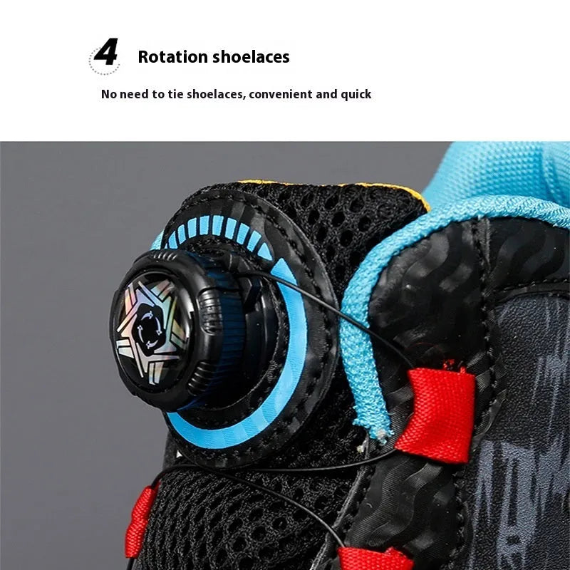 Children's rotating button basketball shoes in multiple colours with waterproof synthetic leather construction