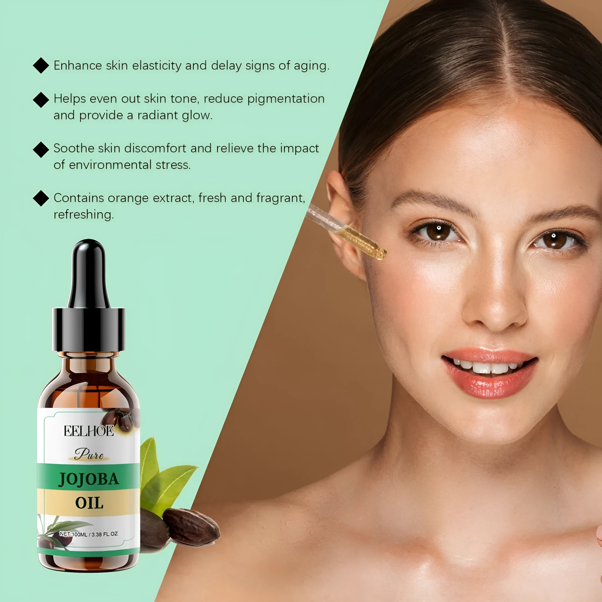 100ml bottle of organic jojoba facial oil for skin moisturising and hydration