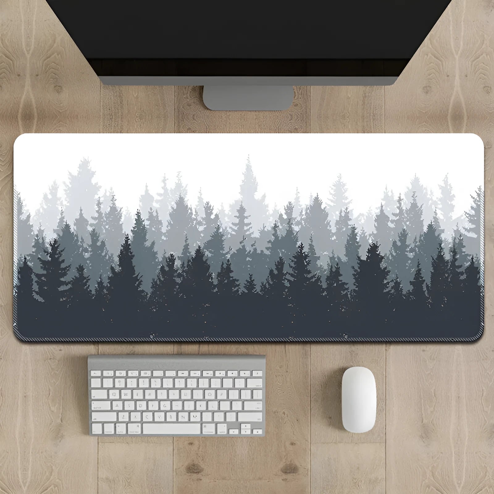 Chinese landscape ink painting design on a natural rubber non-slip desk mat.