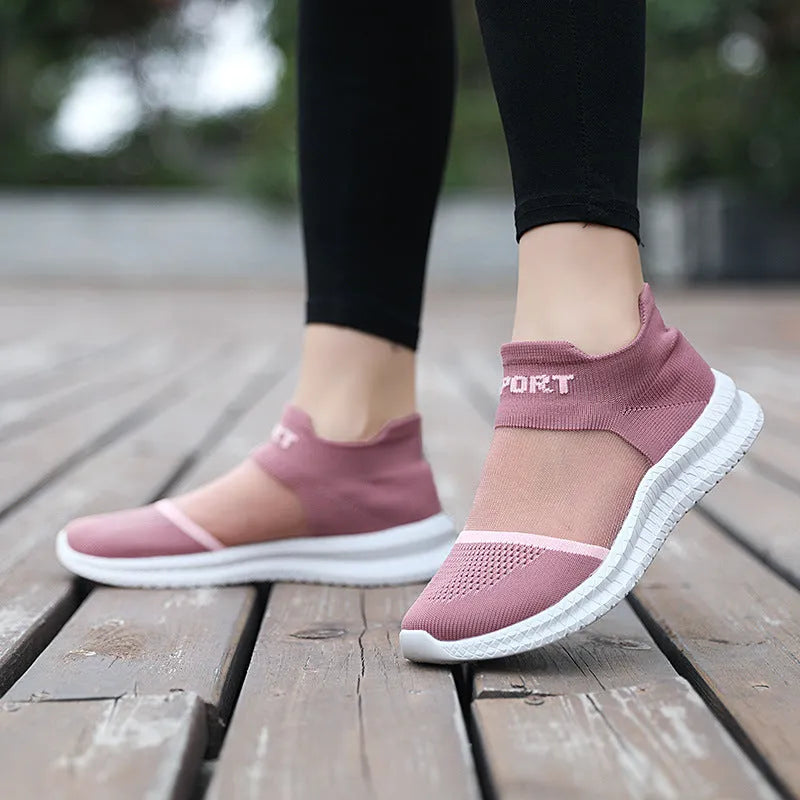 Flyknit woven sock shoes in khaki colour with lace-up closure and MD sole for casual wear and hiking