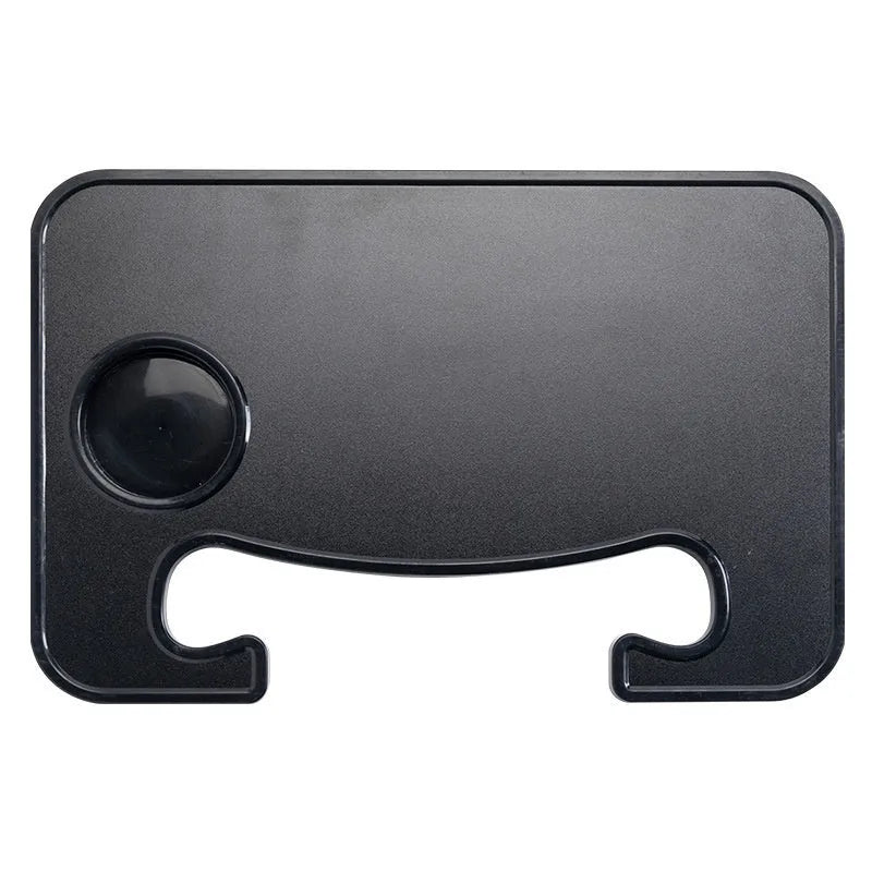 Car steering wheel laptop stand with foldable cup holder in matte black finish
