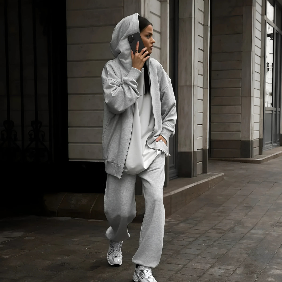 Long-sleeved coat and trousers two-piece set in loose fit street style design