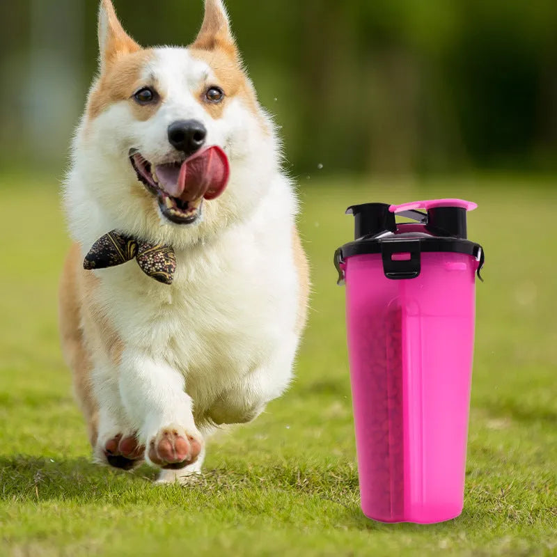 Portable 2-in-1 pet water and food cup in multiple colours with water and food compartments
