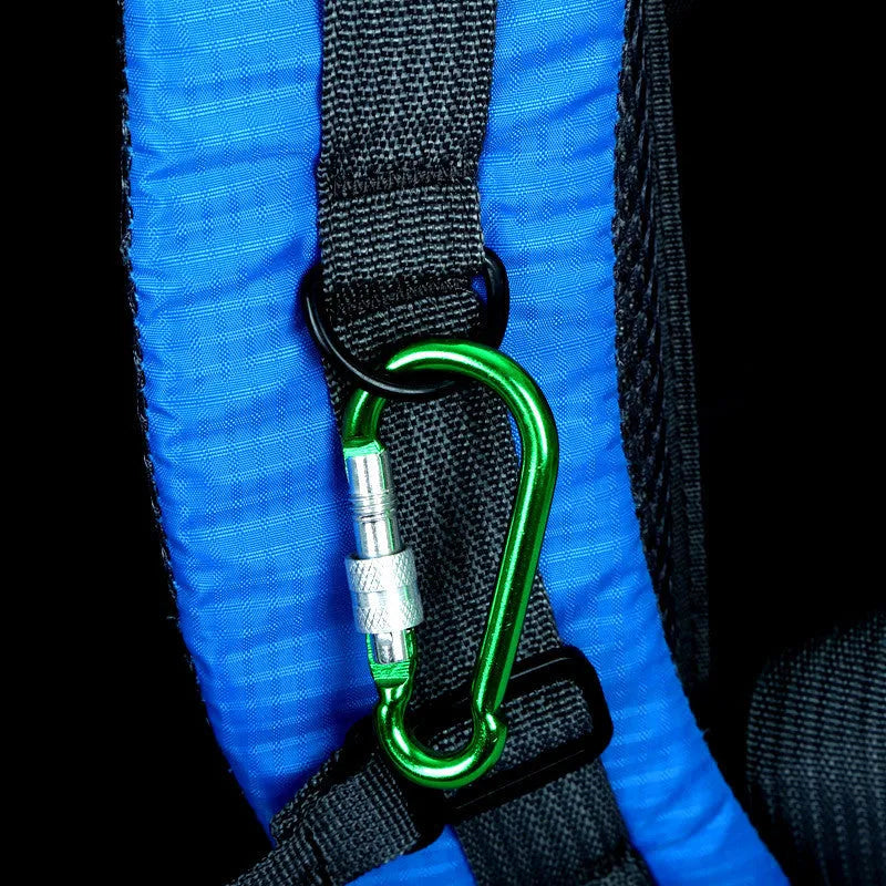 Large outdoor travel backpack in Oxford cloth showing computer pocket, dual shoulder straps, and zipper opening