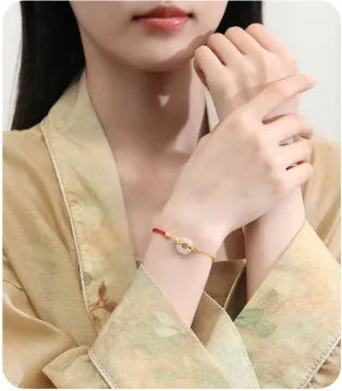 Women's 925 silver bracelet with gold koi safety clasp and peace buckle in retro style