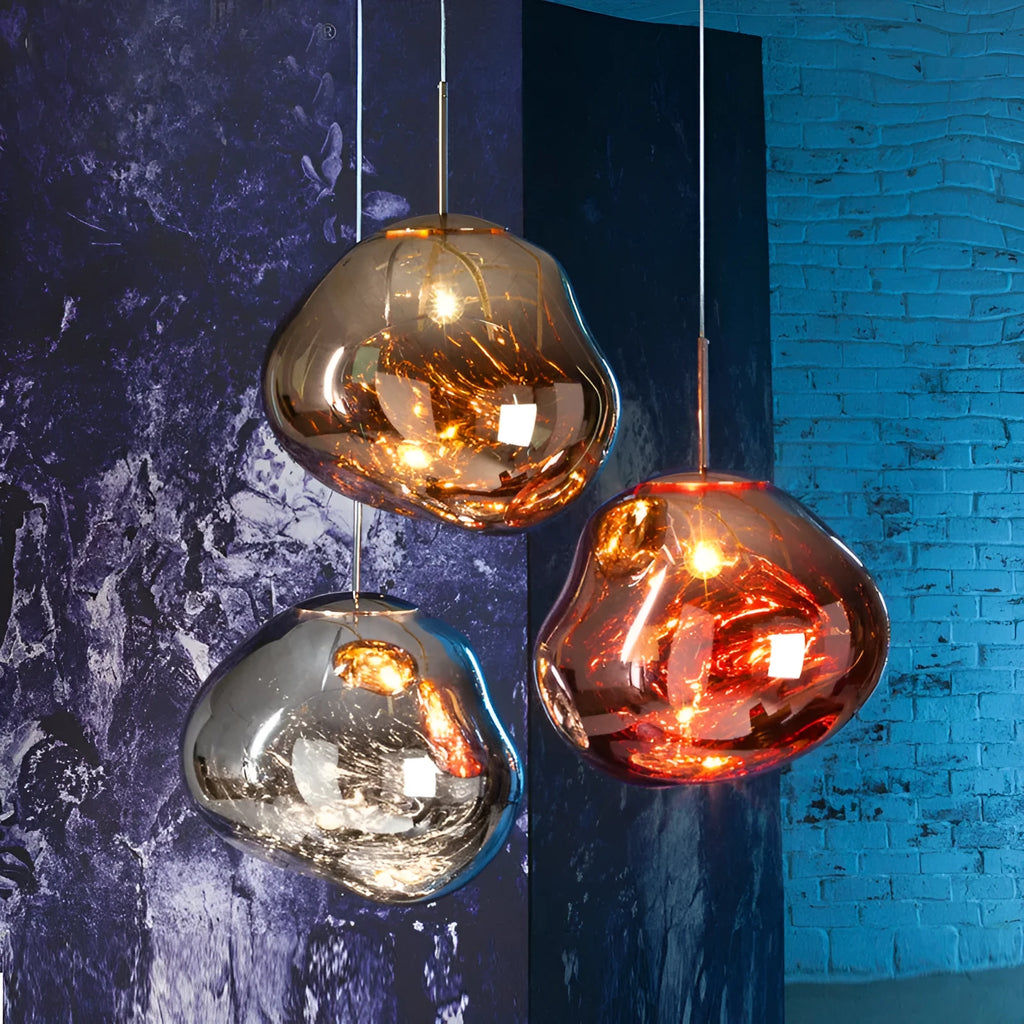 Nordic post-modern lava glass chandelier in gold finish with irregular pendant design