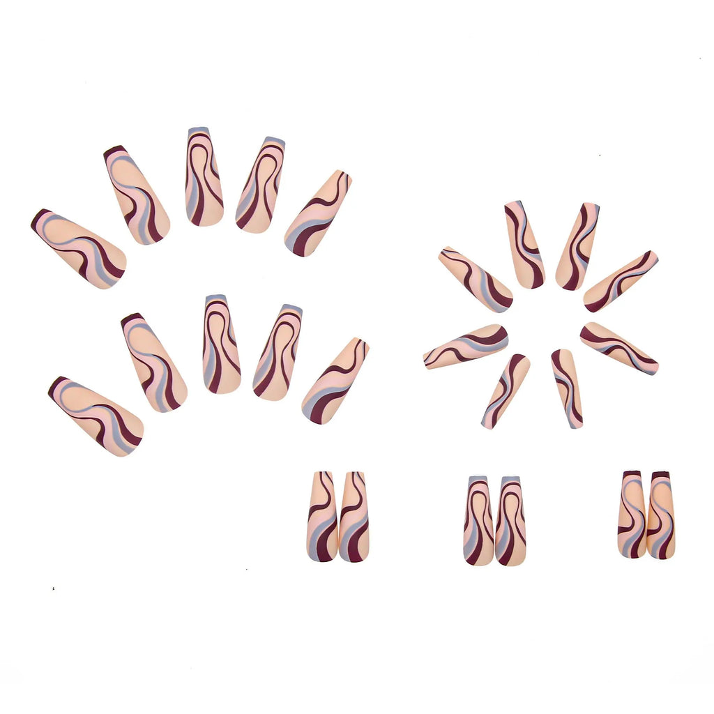 Ballet W067 wave line glue pattern detachable nail stickers with jelly glue sachets