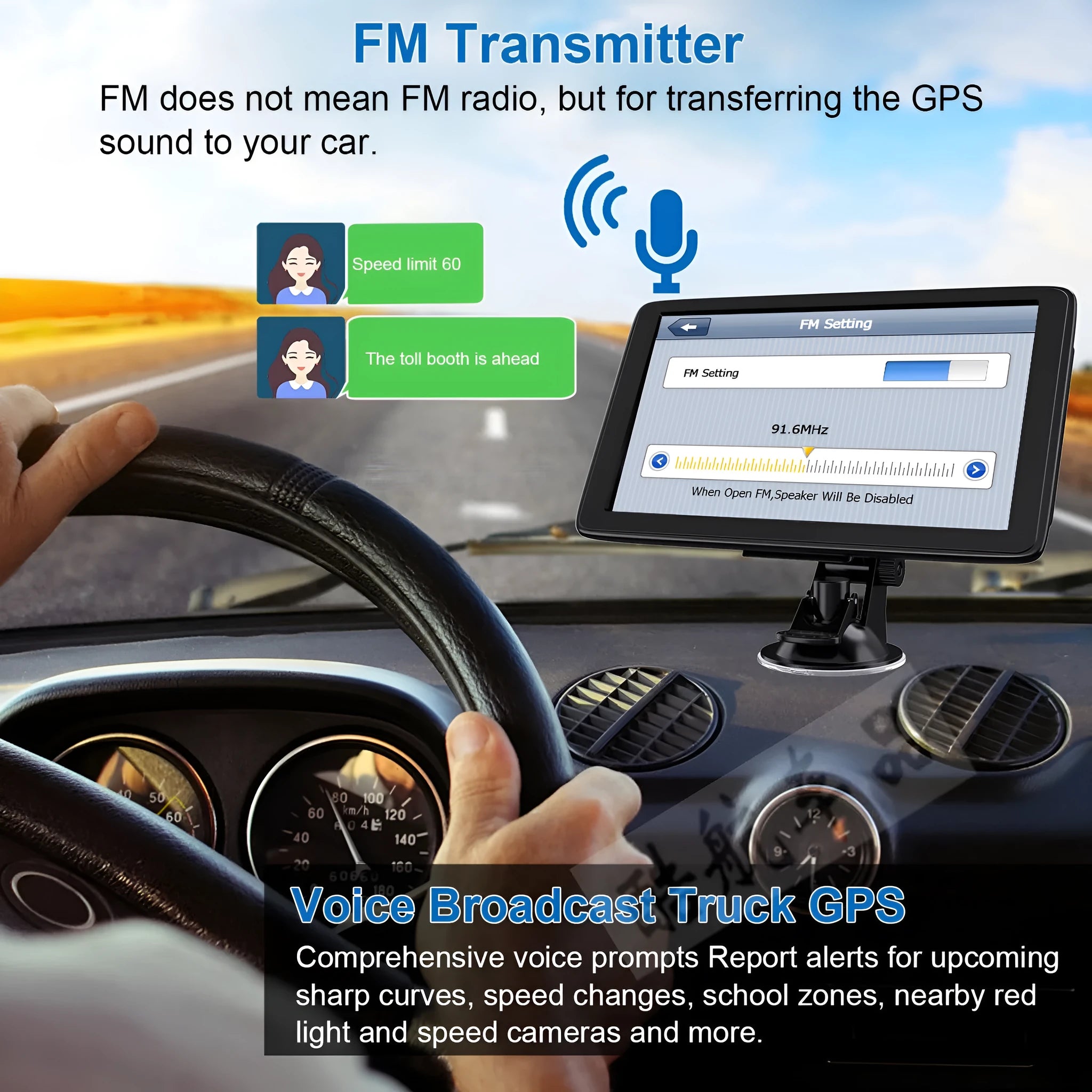 7-inch car GPS navigation device with touch screen display showing international maps