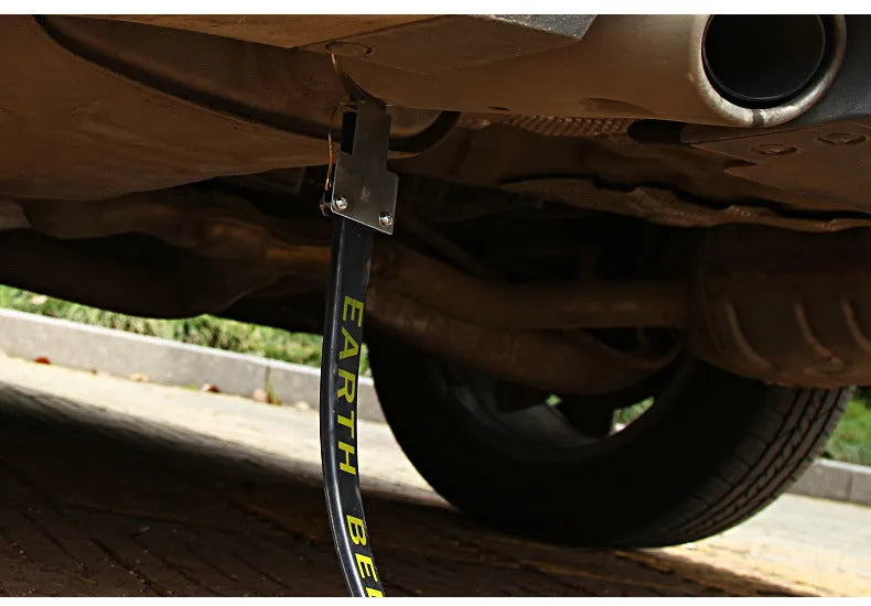 Black rubber car electrostatic belt with copper wire grounding chain, 370mm length for SUV and saloon vehicles