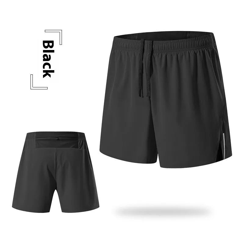 Men's red off-road running shorts with a high waist and loose fit, shown for athletic use.