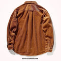 Long sleeve loose corduroy shirt in caramel colour with cardigan style front