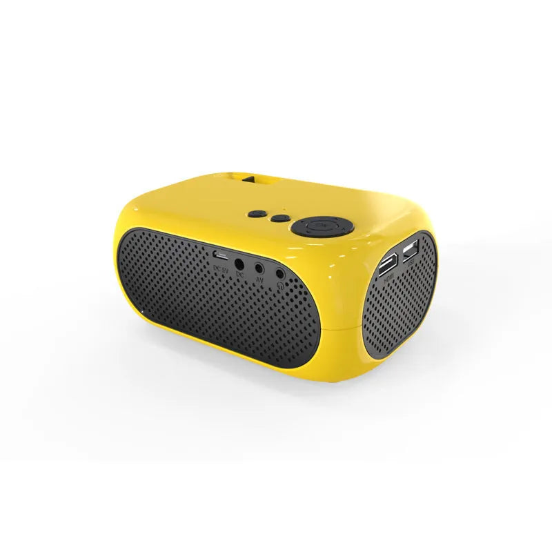 M24 micro mini projector in gold or white ABS plastic with power adapter and cables