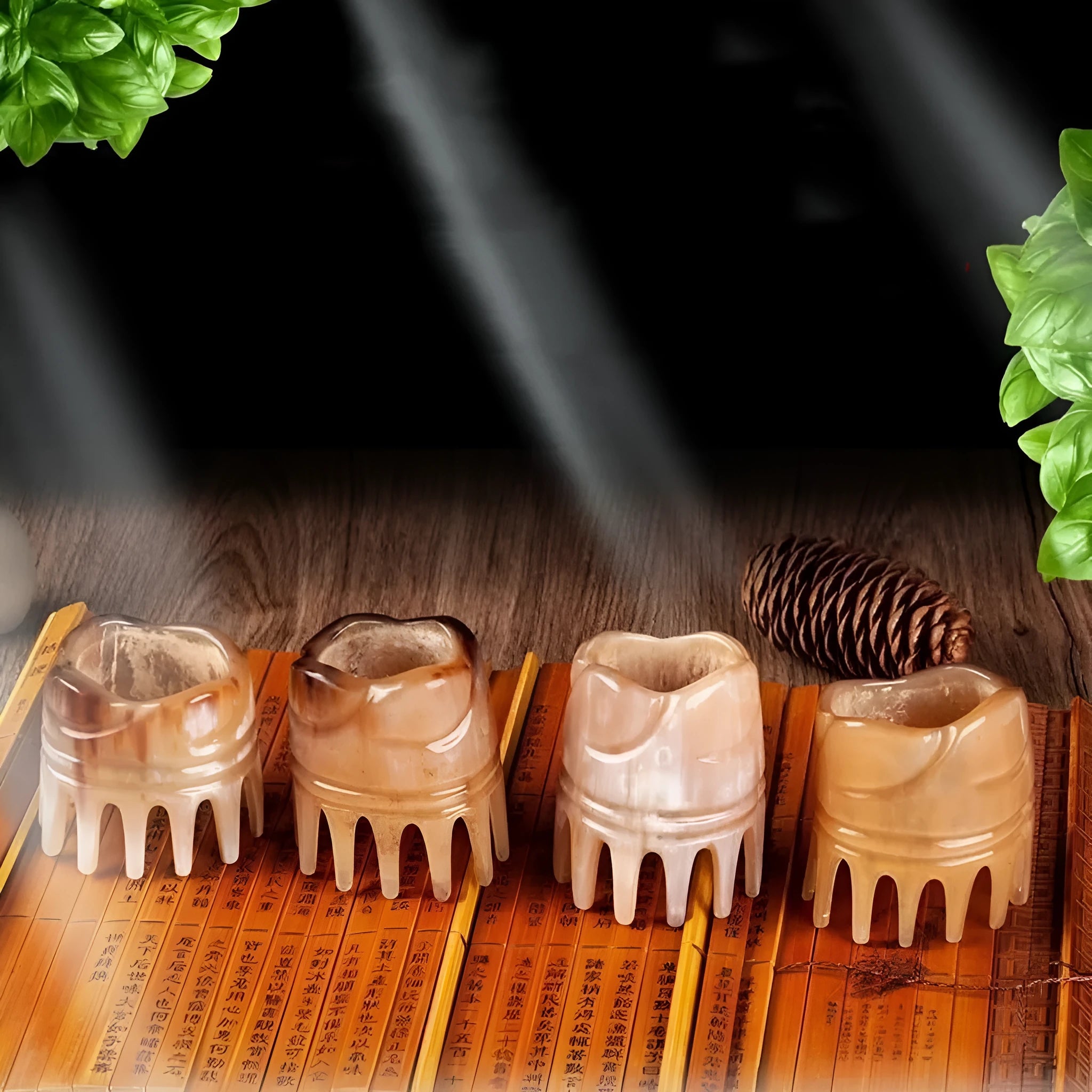 White buffalo horn comb with wide teeth for traditional Chinese head meridian massage
