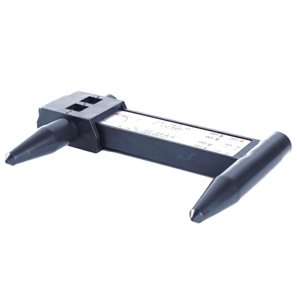 Electronic digital caliper hole distance measuring tool with digital display showing measurement