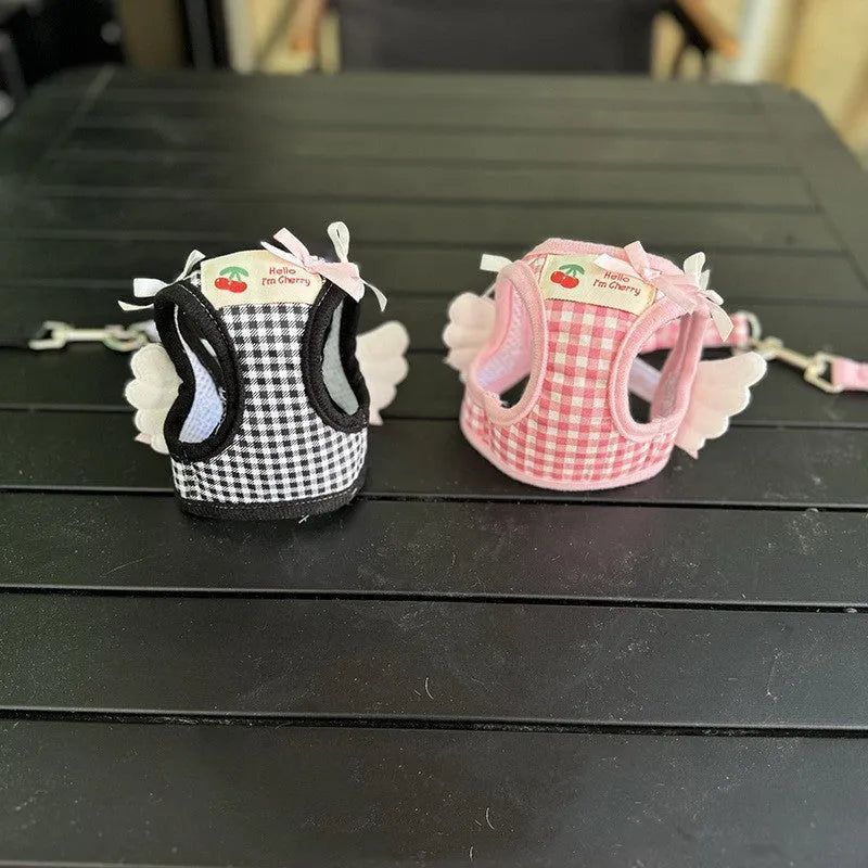 Cotton chest-back hand holding rope for small dogs in pink or black with adjustable sizing