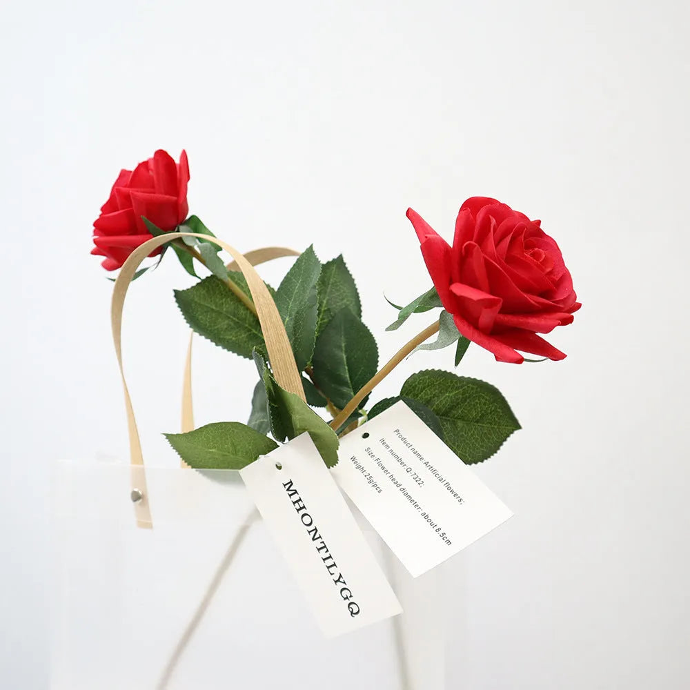 Touch Rose artificial silk flower with fabric petals, approximately 42cm long, in a red colour option.