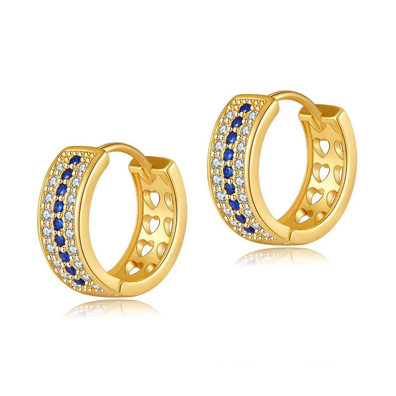 Women's round geometric copper earrings with electroplated 18K gold tone finish
