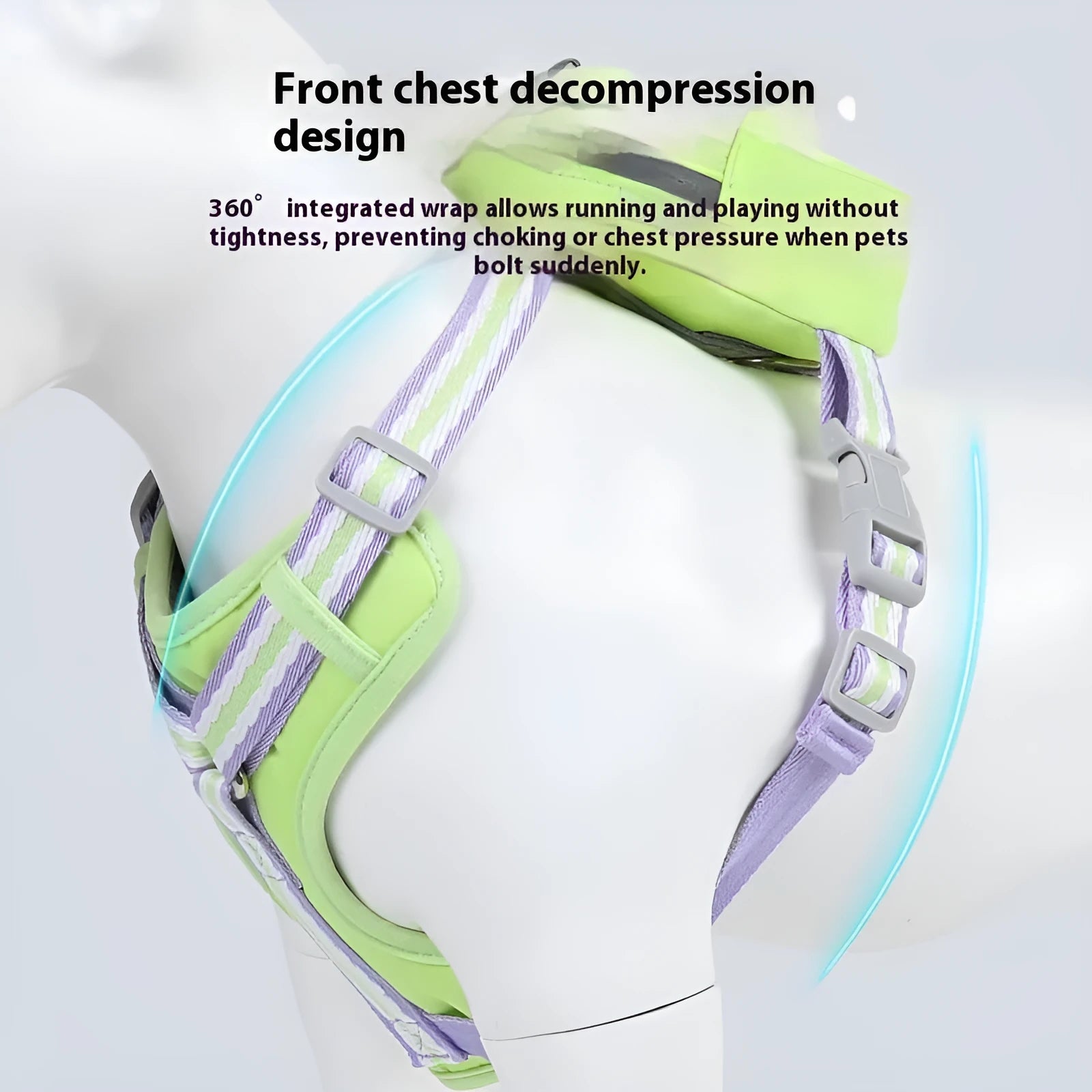 Explosion-proof anti-strangulation dog harness in oxford cloth with attached 1.5 metre rope.