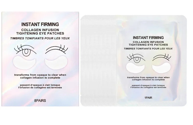 Eight pairs of collagen under-eye masks with hyaluronic acid and coffee extract in single-use patch format