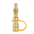 Gold brass 3/8 propane tank conversion charging connector with visible threads