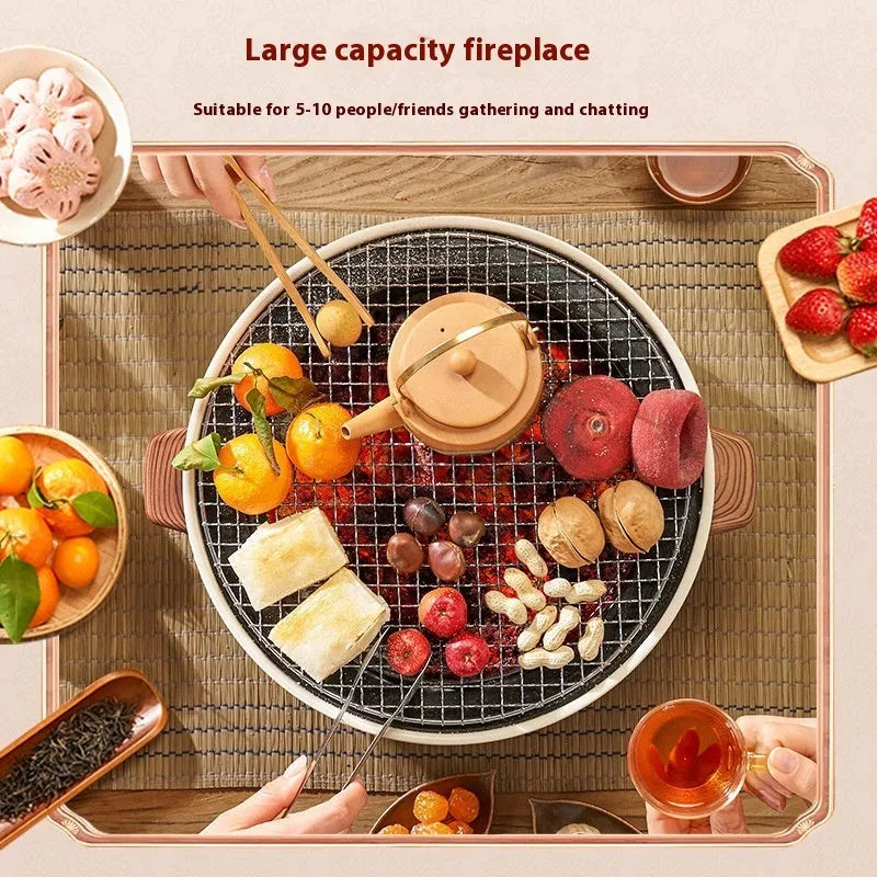 Portable indoor charcoal cooking stove with grill rack disk for 3-5 people