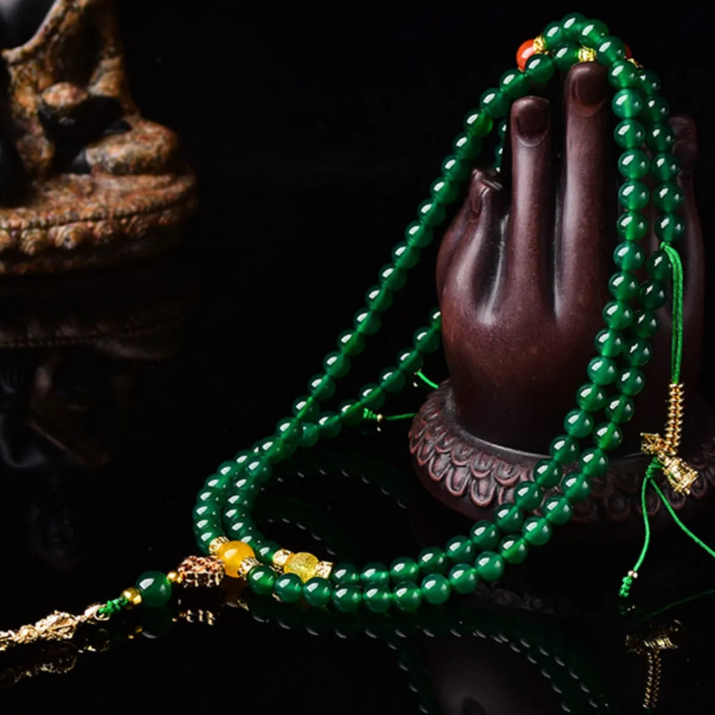Brazilian natural green agate multi-circle unisex bracelet showing stone beads in handcrafted design