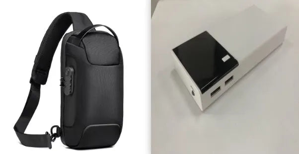 Black Rice brand 20000mAh portable power bank with charging cable.