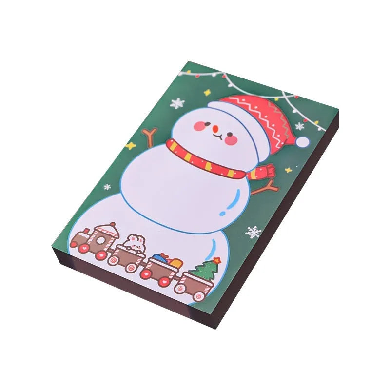 Christmas cartoon sticky notes set with Santa Claus, Elf, Snowman, Gift, Sled, House, Crystal Ball, and Christmas Bear designs