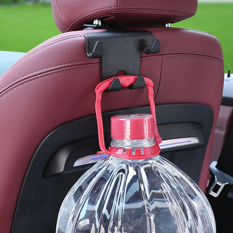 Black ABS plastic car seat back hook with integrated mobile phone holder bracket