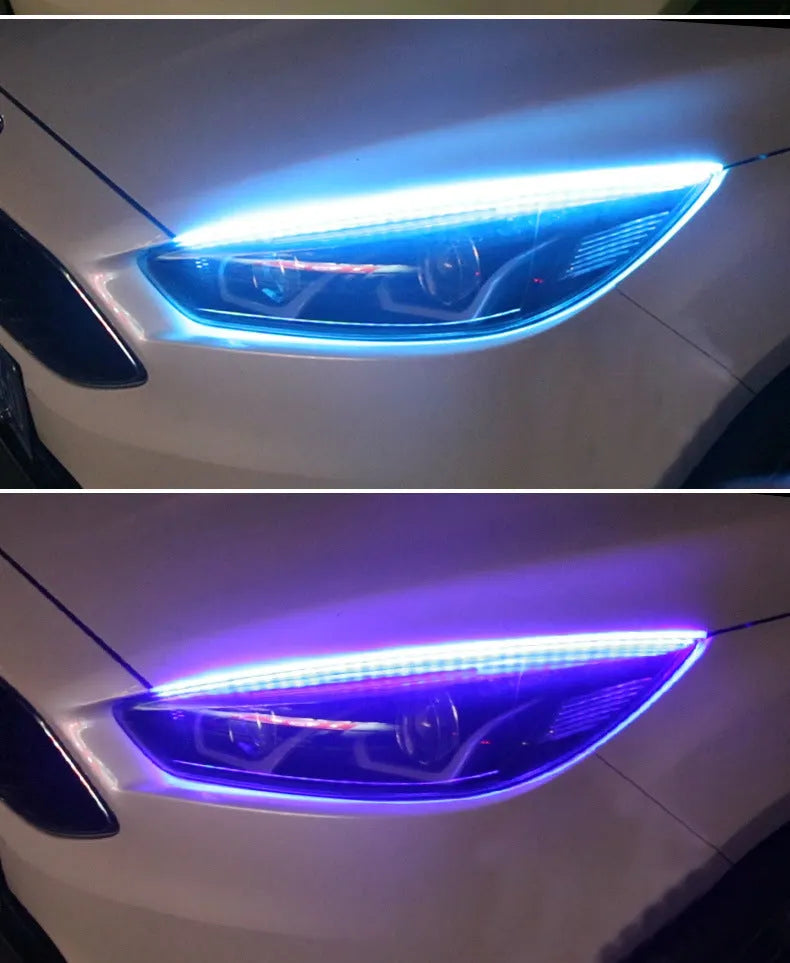 RGB colour LED daytime running lights with remote control in three length options for vehicles