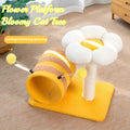 Yellow bee-shaped cat climbing frame with sisal scratching post and integrated play tunnel.