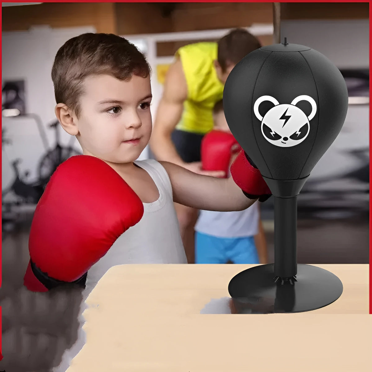 Tabletop boxing speed ball with inflatable sphere on flexible tube and suction cup base