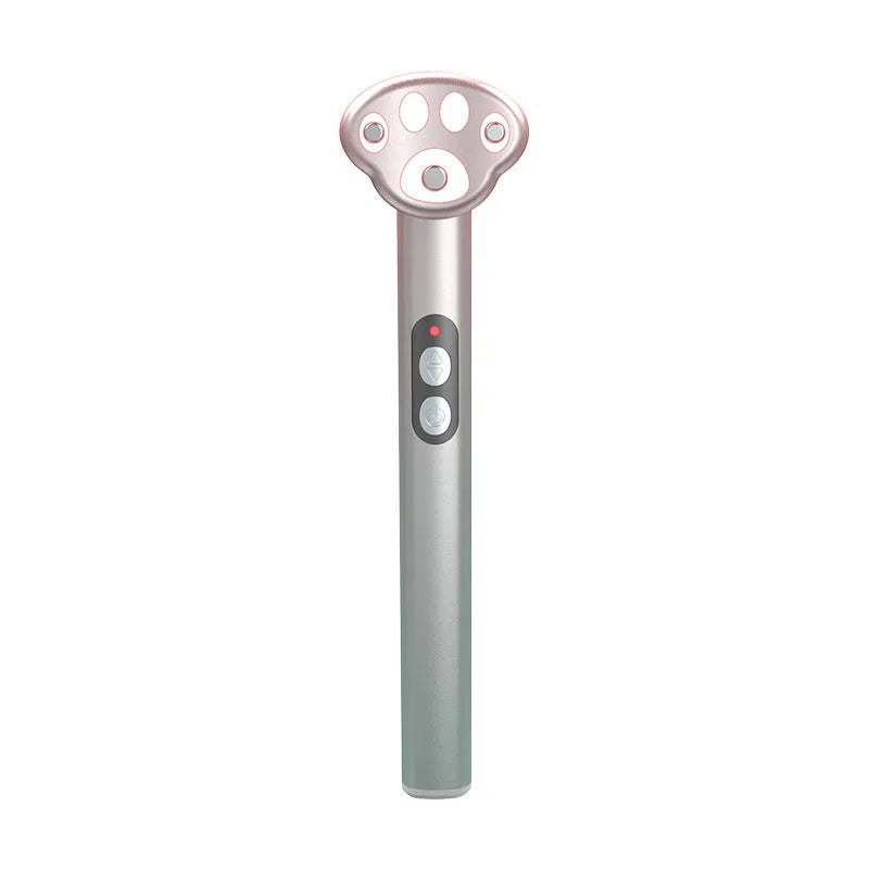 Gradient pink eye massager with micro-current vibration and colour light therapy functions